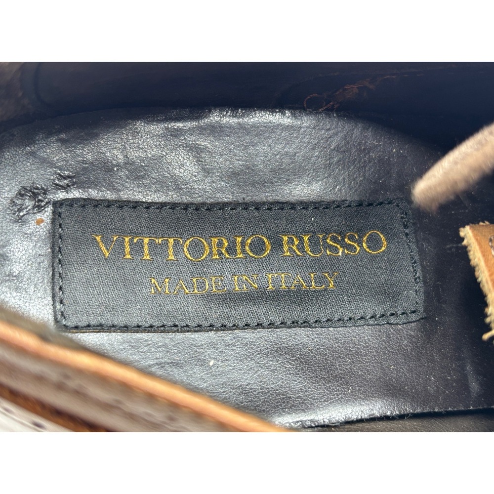 Vittorio Russo Men's Brown Leather Cap Toe Oxford Brogue Dress Shoes Italy 10½ - Picture 4 of 16